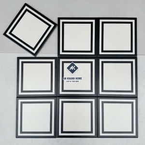 Gạch bông 20x20 MHB 108 màu kem khung viền vuông màu đen bề mặt mờ