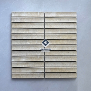 Gạch mosaic vân đá travertine màu kem mờ thanh lõm