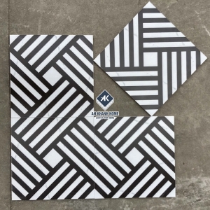 Gạch bông 30x30 trắng đen hoạ tiết kẻ đan chéo bề mặt mờ