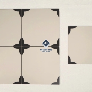 Gạch bông 30x30 màu kem hoạ tiết góc hoa 4 cánh đen bề mặt mờ