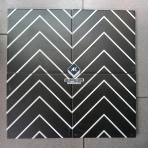 Gạch bông 20x20 màu đen hoạ tiết xương cá màu trắng bề mặt mờ