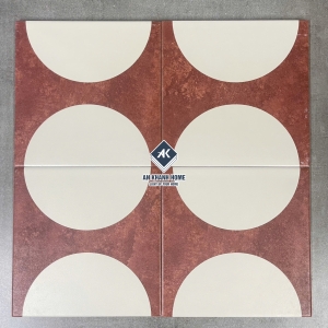 Gạch bông 20x20 hoạ tiết hình tròn trắng nền đỏ bề mặt mờ