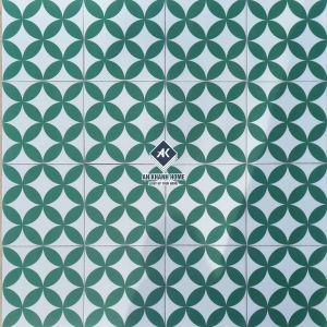 Gạch bông 20x20 đồng tiền xanh cổ vịt nền trắng bề mặt mờ
