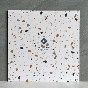 Gạch 60x60 terrazzo màu trắng hạt bự màu xám nâu đen mờ