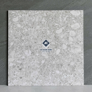 Gạch 60x60 terrazzo đá mài màu xám trắng hạt lớn màu xám mờ