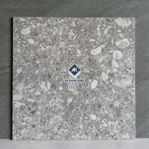 Gạch 60x60 terrazzo đá mài màu xám hạt lớn màu trắng mờ