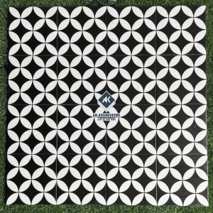 Gạch bông 20x20 đồng tiền trắng nền đen bề mặt mờ