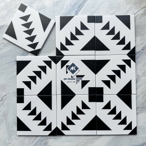 Gạch bông 20x20 màu trắng hoạ tiết tam giác màu đen bề mặt mờ