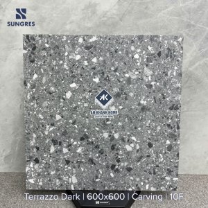 Gạch Ấn Độ 60x60 Terrazzo Dark SG-66.619C Xám đậm Bề Mặt Carving