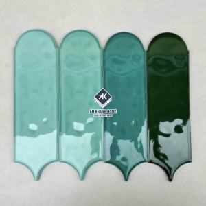 Gạch thẻ lông vũ màu xanh bề mặt bóng gợn sóng