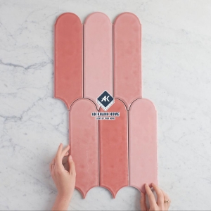 Gạch thẻ lông vũ màu hồng bề mặt bóng gợn sóng