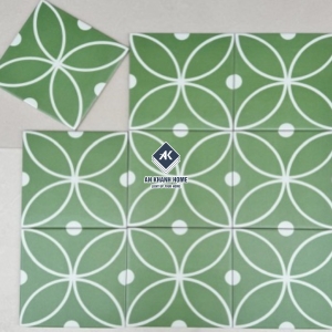 Gạch bông 20x20 đồng tiền màu xanh non hoạ tiết trắng bề mặt mờ