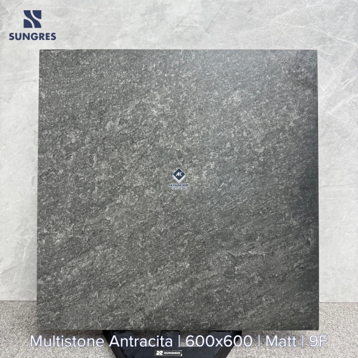 Gạch Ấn Độ 60x60 Xám Đậm Vân Đá Mutistone Antracita Bề Mặt Mờ