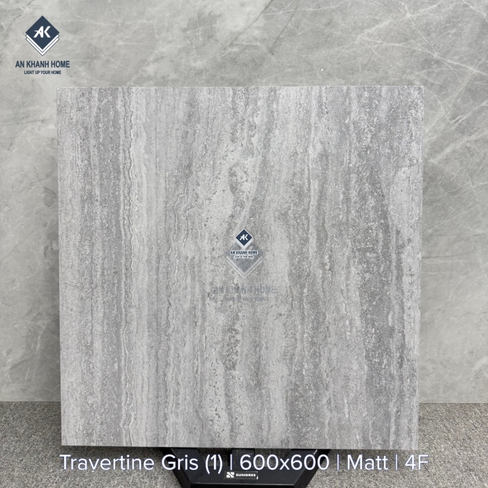 Gạch 60x60 vân travertine màu xám đậm mờ 