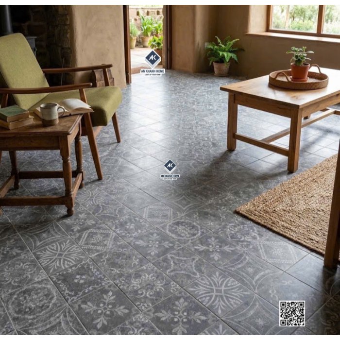 Gạch bông giả cổ 40x40 hoa văn xám đen