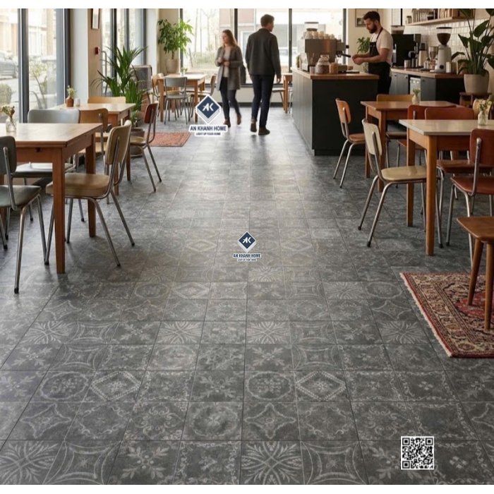 Gạch bông giả cổ 40x40 hoa văn xám đen
