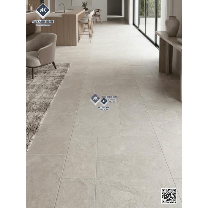 Gạch 60x120 nhiều Modul mờ Travertine giả đá ghép màu xám trắng