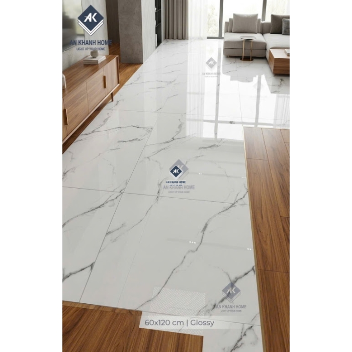 Mẫu gạch khổ lớn ấn độ 60x120 trắng vân đá bóng kính