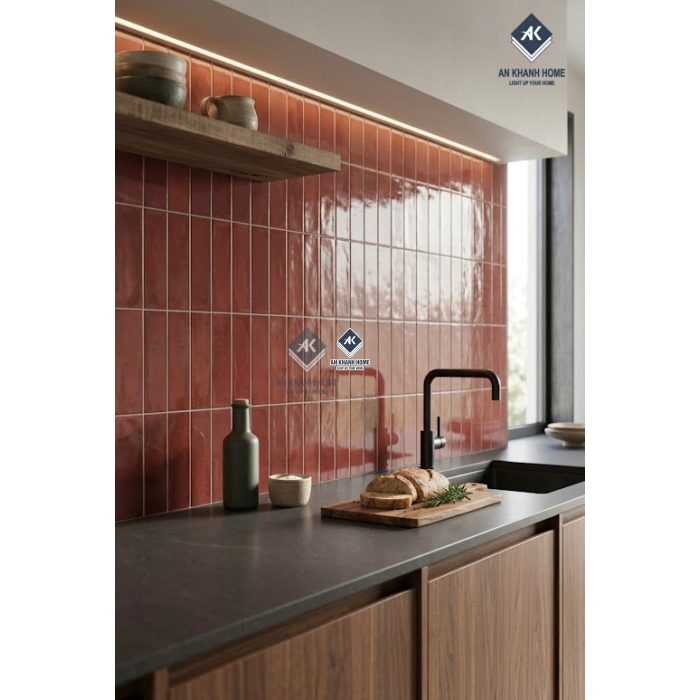 Gạch thẻ 75x300 màu đỏ bề mặt lượn sóng