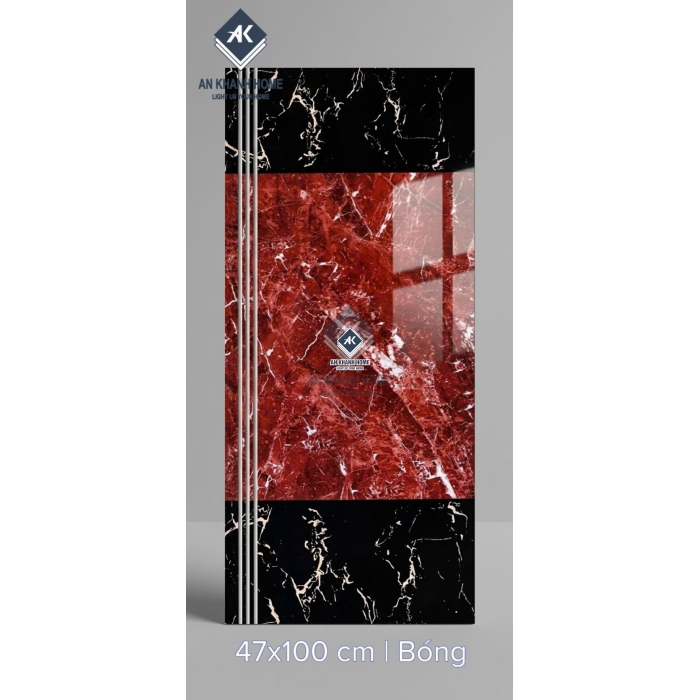 Gạch lát bậc cầu thang tam cấp 47x100cm vân đá đen đỏ phối trắng