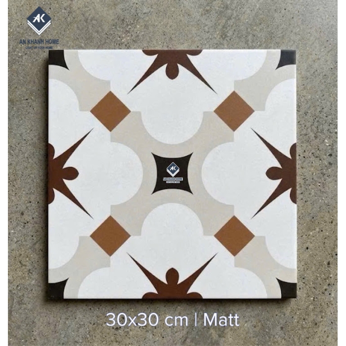 Gạch bông 30x30 hoạ tiết hình học đối xứng màu nâu xanh Navy