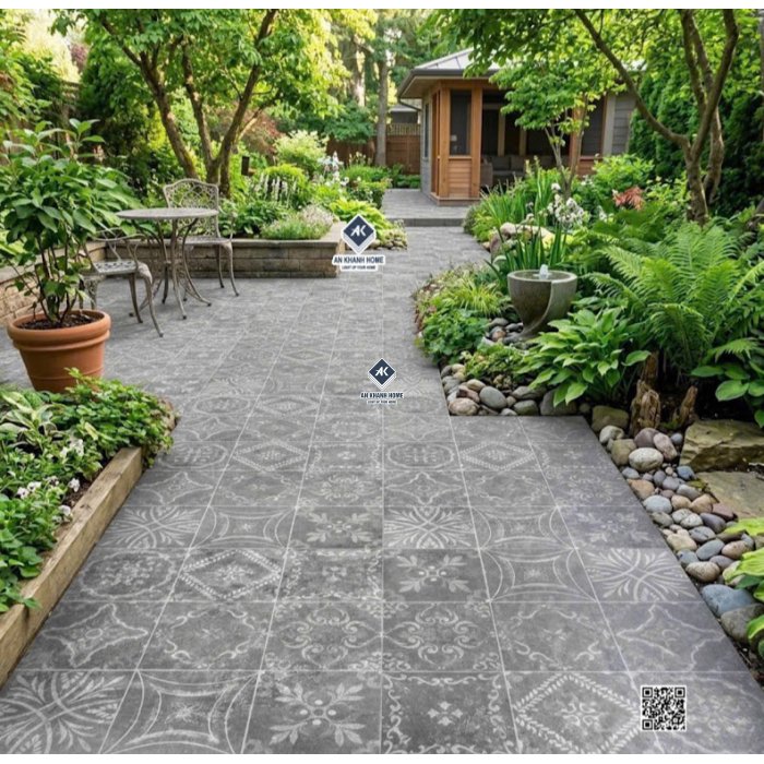 Gạch bông giả cổ 40x40 hoa văn xám đen