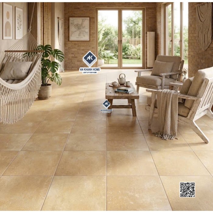Gạch giả cổ 40x40 màu vàng hiệu ứng đá mờ nhám
