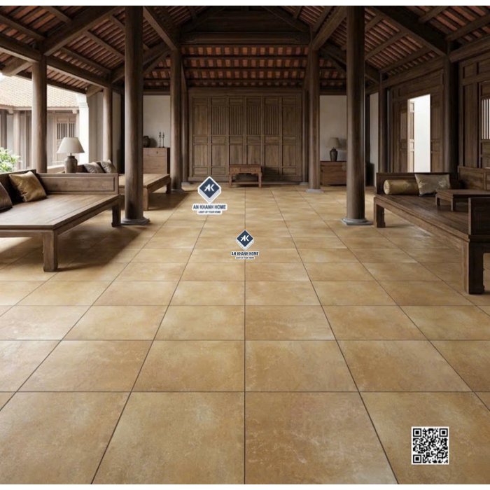Gạch giả cổ 40x40 màu vàng hiệu ứng đá mờ nhám