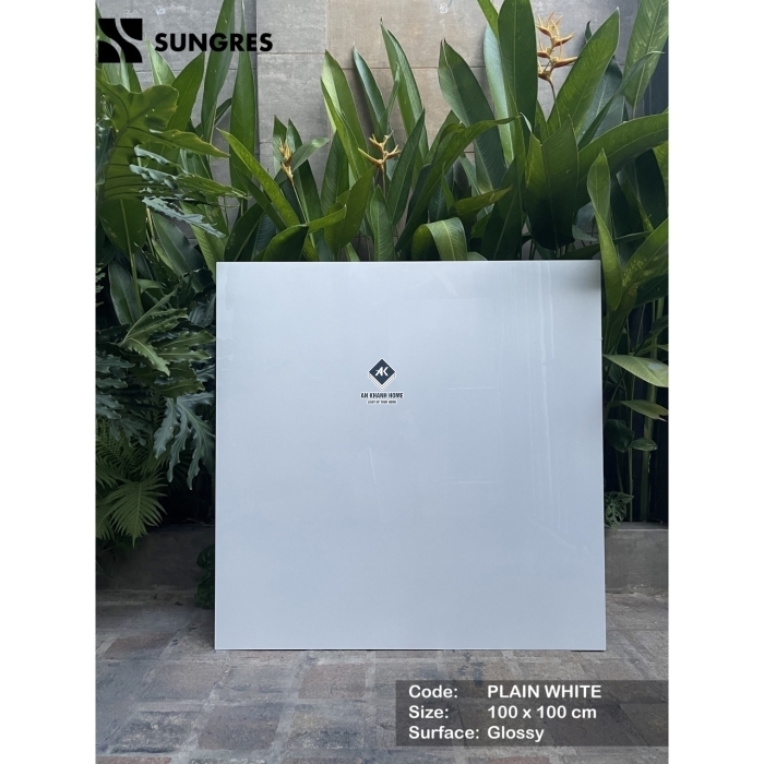 Gạch Ấn Độ 100x100 Màu Trắng Plain White Bề Mặt Bóng