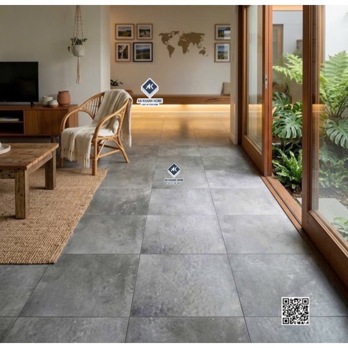 Gạch lát 40x40 giả cổ màu xám đen đá nhám mờ hiệu ứng