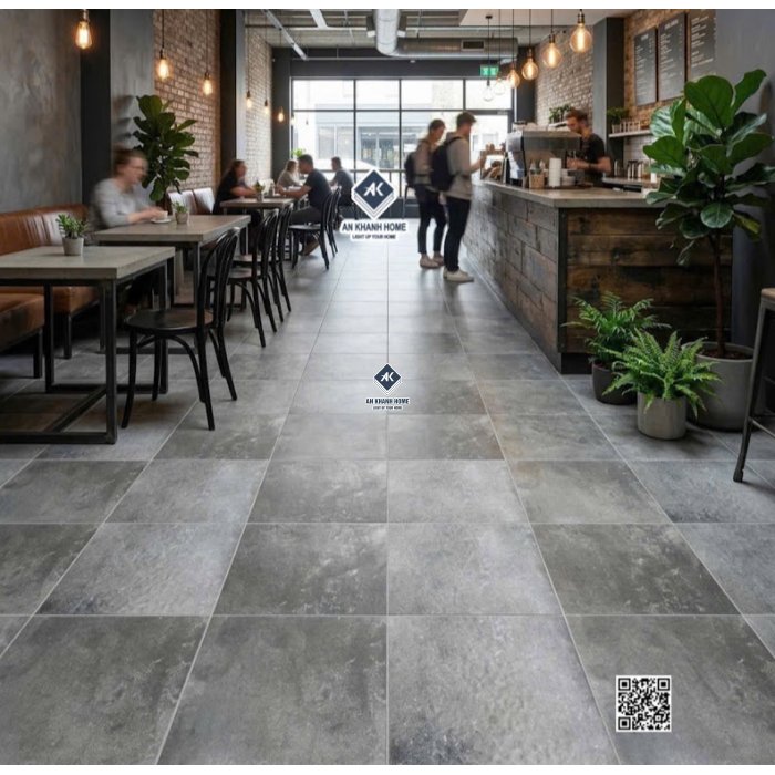 Gạch lát 40x40 giả cổ màu xám đen đá nhám mờ hiệu ứng