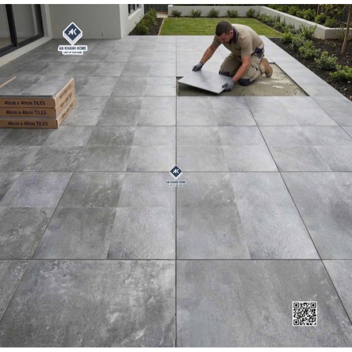 Gạch lát 40x40 giả cổ màu xám đen đá nhám mờ hiệu ứng