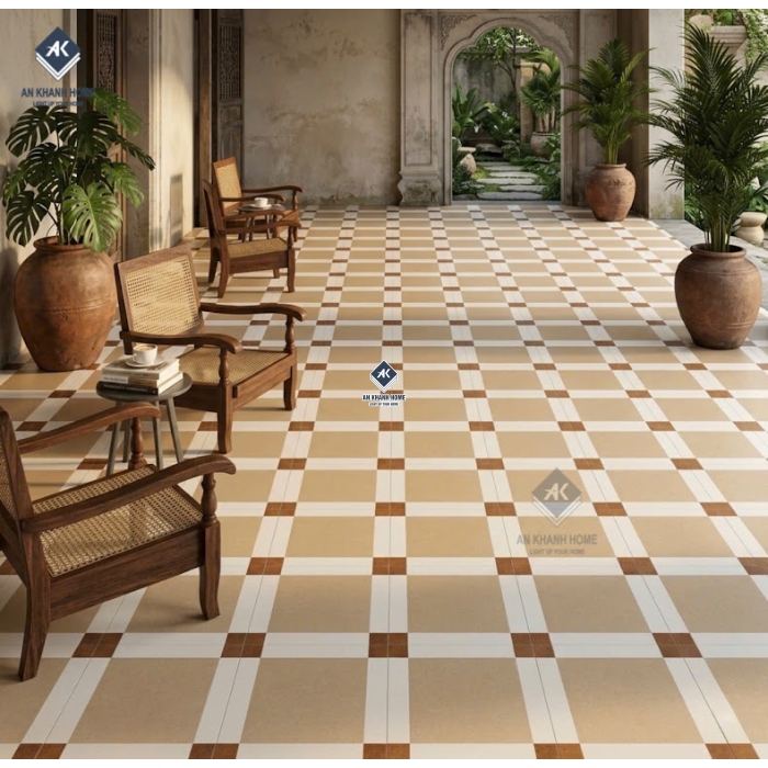 Gạch bông trang trí 40x40 màu kem nâu cổ điển