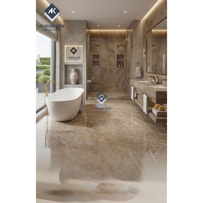 Gạch ấn độ 60x120 bóng kính nâu vân đá sang trọng