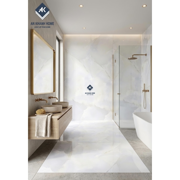 Gạch ốp lát ấn độ 60x120 trắng xanh vân mây bóng kính