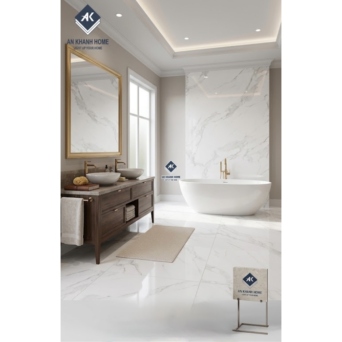 Gạch lát nền 60x120 ấn độ trắng vân Marble bóng kính