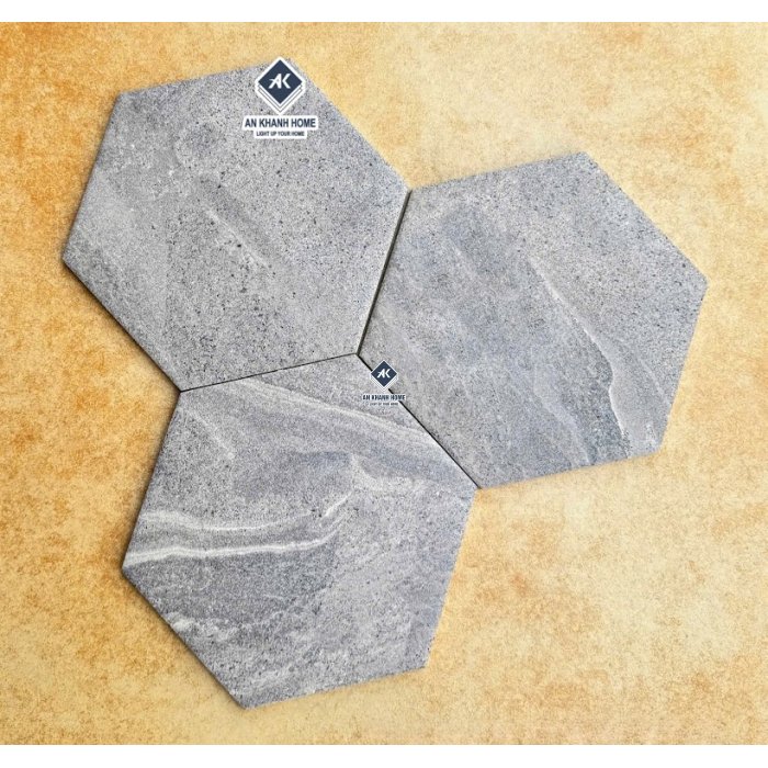 Gạch lục giác 20x23cm mờ xi măng xám vân đá