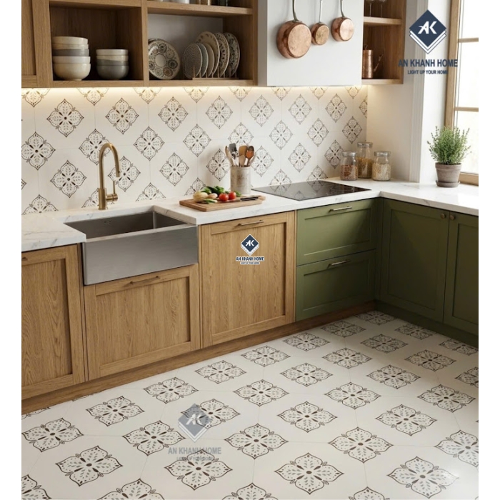 Mẫu gạch bông lát nền 40x40 hoa văn đối xứng sang trọng