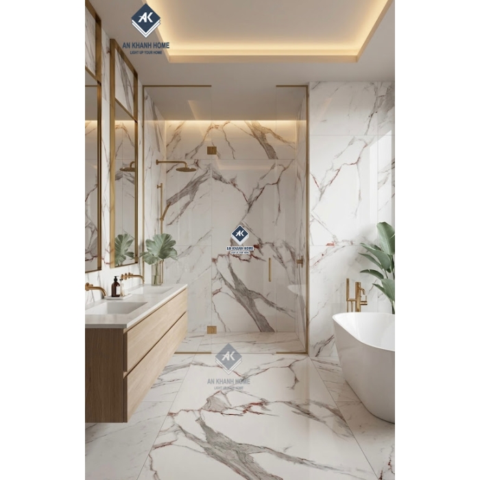 Gạch ốp lát 60x120 vân đá Marble nâu trắng xám bóng kính