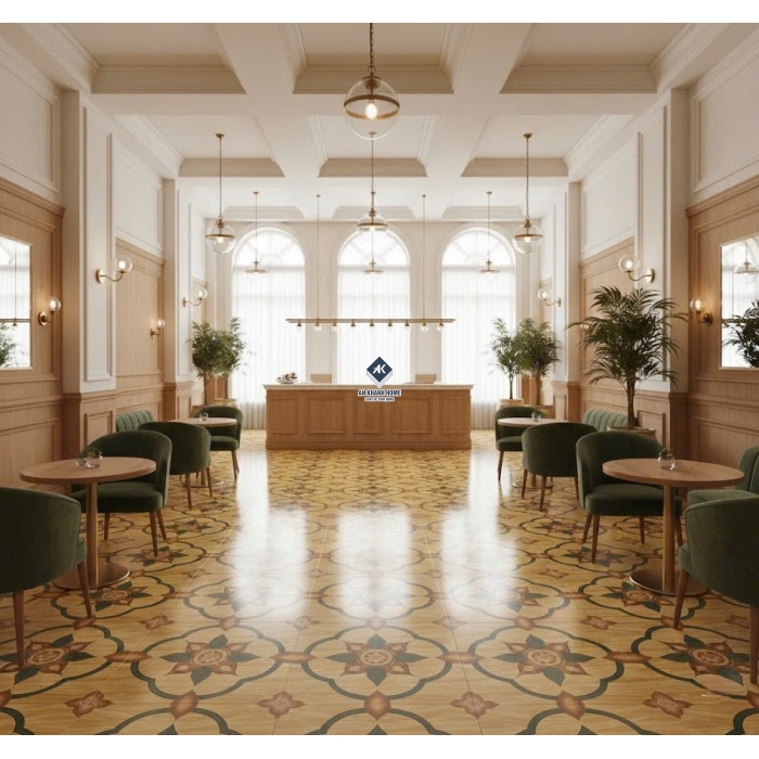 Gạch bông 30x30 màu gỗ hoa xanh nâu