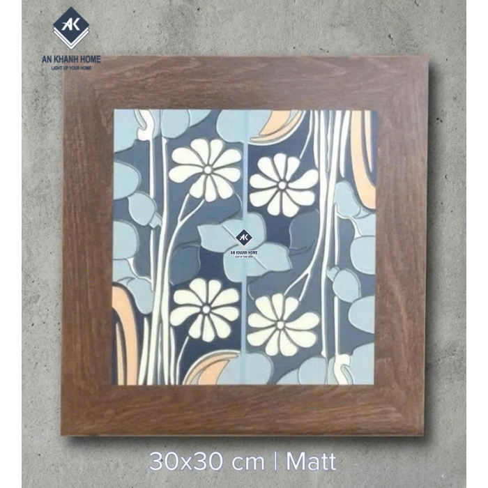 Gạch bông trang trí viền gỗ hoạ tiết hoa cúc 30x30cm