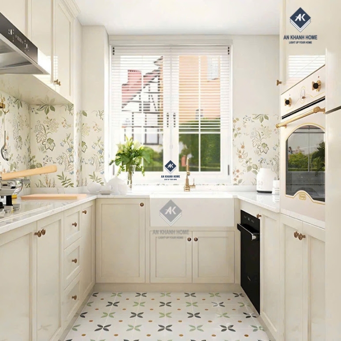 Gạch bông 40x40 nền trắng hoạ tiết lá xanh