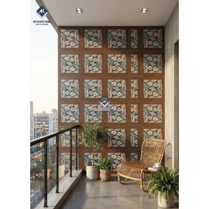 Gạch bông trang trí viền gỗ hoạ tiết hoa cúc 30x30cm