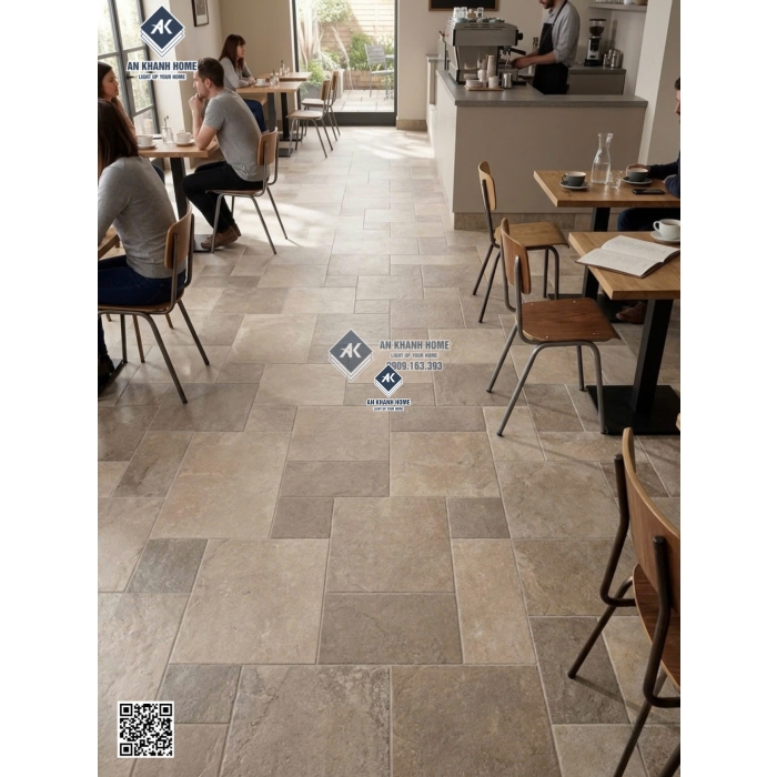 Gạch giả đá ghép Modul 60x120 vân đá Travertine màu nâu hiệu ứng       