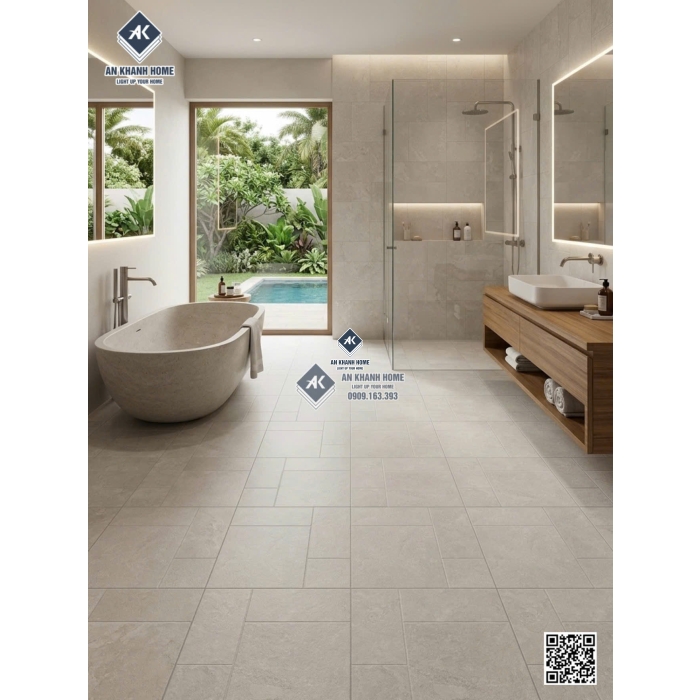 Gạch 60x120 nhiều Modul mờ Travertine giả đá ghép màu xám trắng