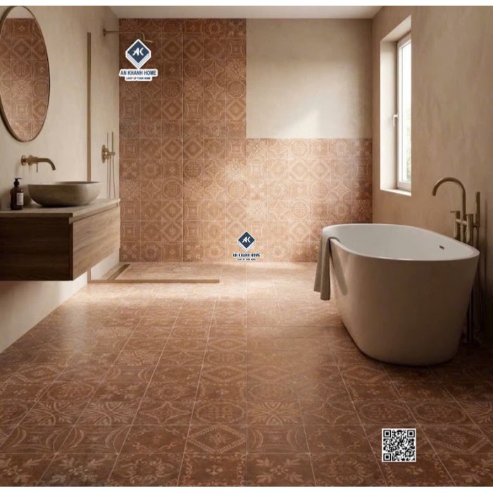 Gạch bông 40x40 hoa văn giả cổ màu nâu đỏ