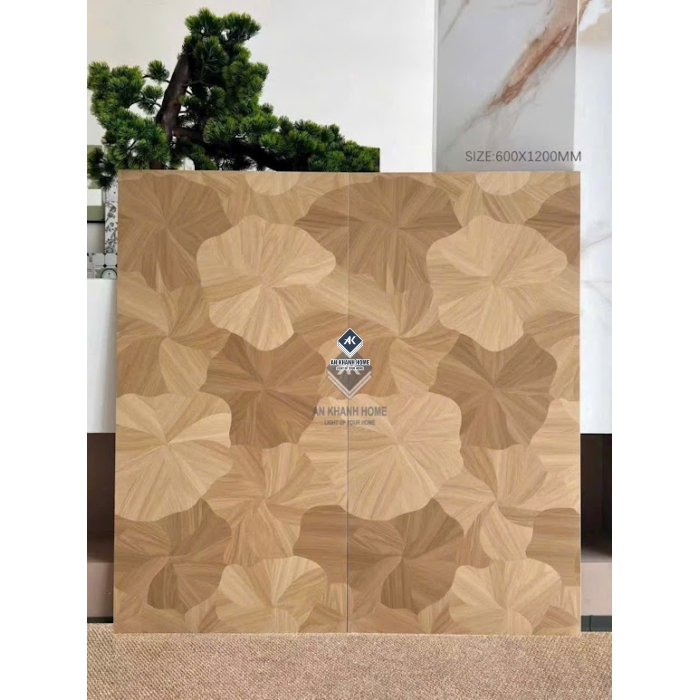 Gạch 60x120 vân gỗ hoạ tiết lá sen đẹp