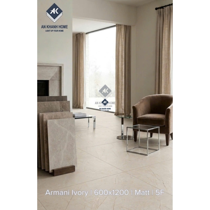 Gạch lát nền ấn độ 60x120cm Armani Ivory đá mờ vàng kem