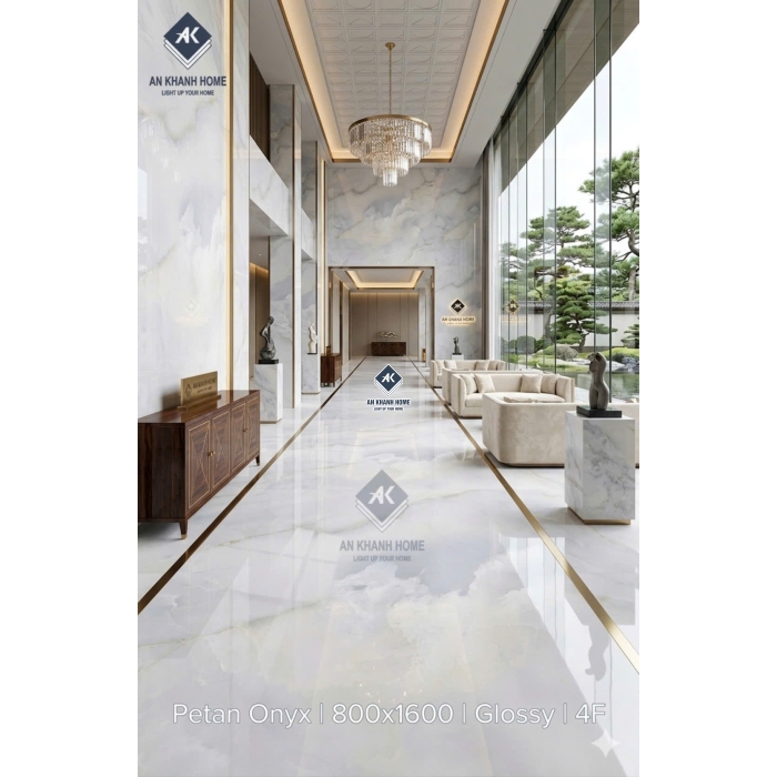 Gạch lát nền 80x160 bóng kiếng kem vân mây