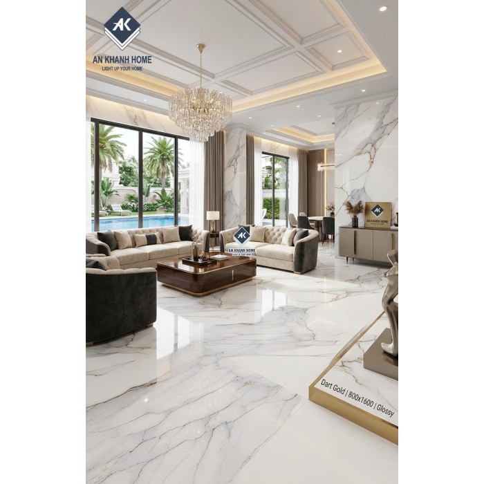Gạch lát nền 80x160 trắng vân đá vàng bóng kiếng cao cấp